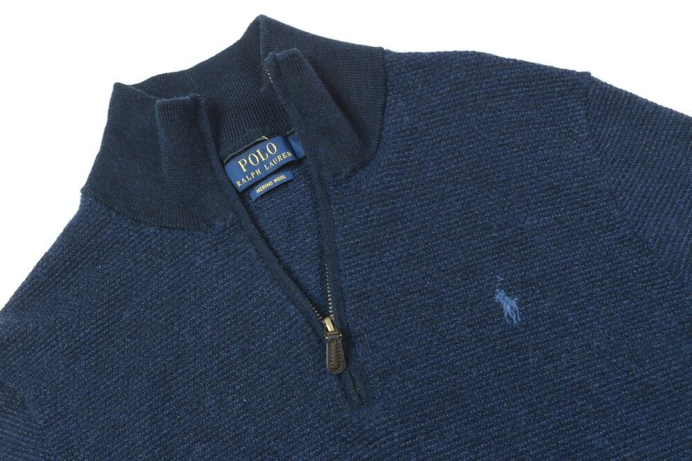 Polo Ralph Lauren Merino Wool 1/4 Zip Pullover Sweater Mens Large Blue Classic